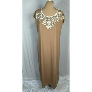 Bob Mackie Wearable Art Large L Brown Dress With White Embroidered Lagenlook